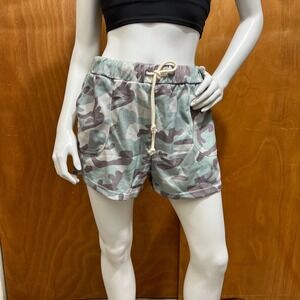 Womens Camo Lounge Shorts Size XL Green Gray Drawstring Casual Pocket Shorts